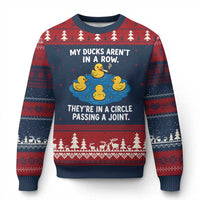 My Duck Arent In A Row They Are In A Circle Passing A Joint Ugly Christmas Sweater Funny Duck Cannabis Cigarette