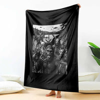Funny Cryptid Creatures Selfie Throw Blanket Bigfoot Alien Cryptozoology Fantasy Mythical Monsters