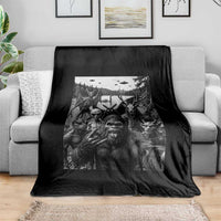 Funny Cryptid Creatures Selfie Throw Blanket Bigfoot Alien Cryptozoology Fantasy Mythical Monsters