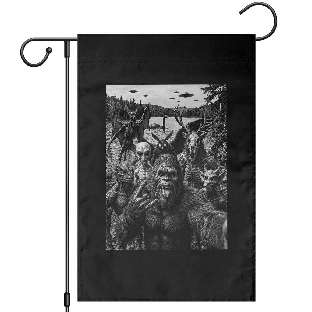 Funny Cryptid Creatures Selfie Garden Flag Bigfoot Alien Cryptozoology Fantasy Mythical Monsters
