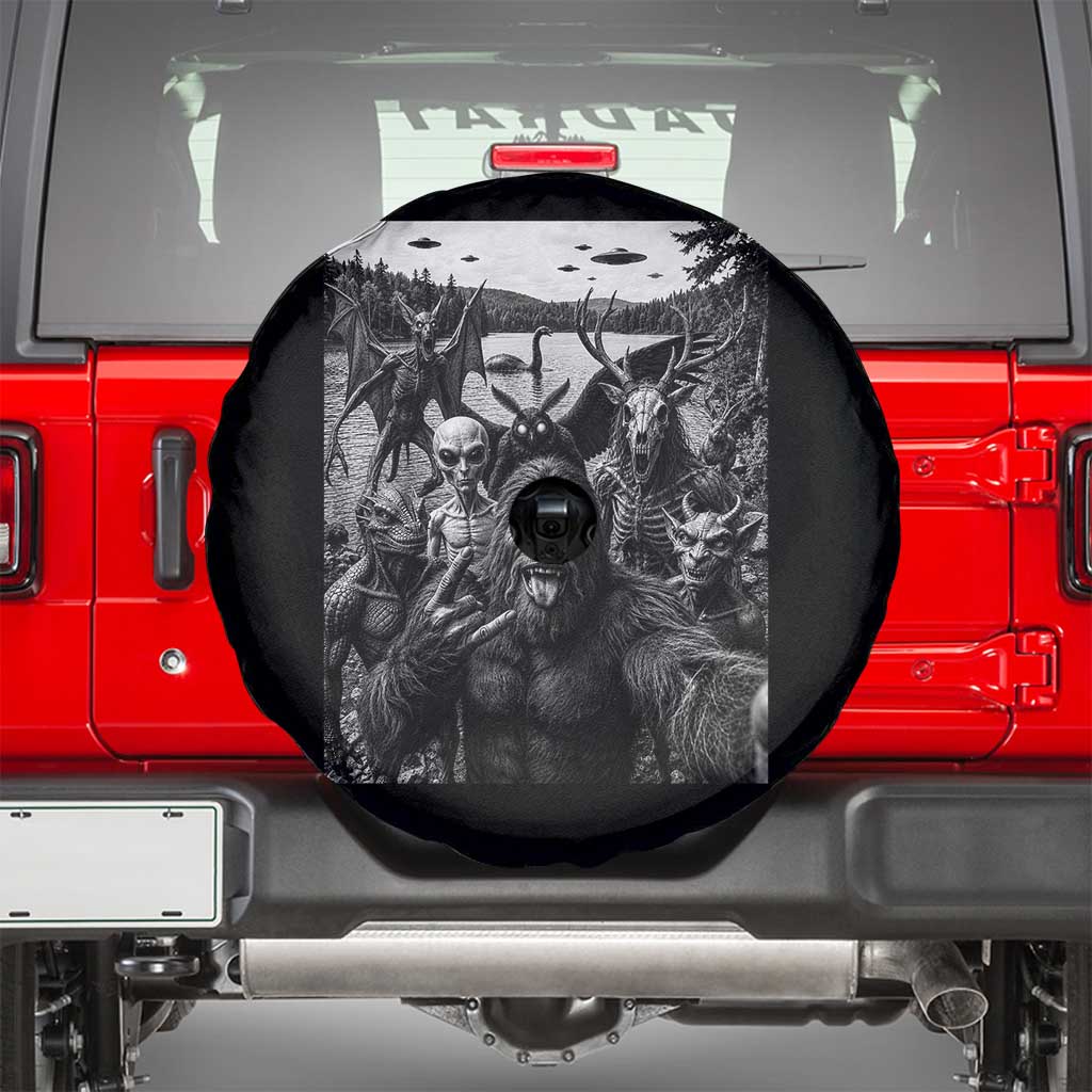 Funny Cryptid Creatures Selfie Spare Tire Cover Bigfoot Alien Cryptozoology Fantasy Mythical Monsters