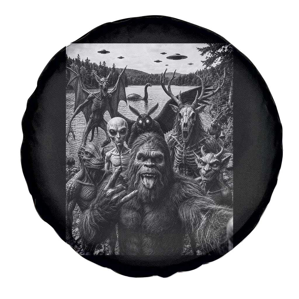 Funny Cryptid Creatures Selfie Spare Tire Cover Bigfoot Alien Cryptozoology Fantasy Mythical Monsters