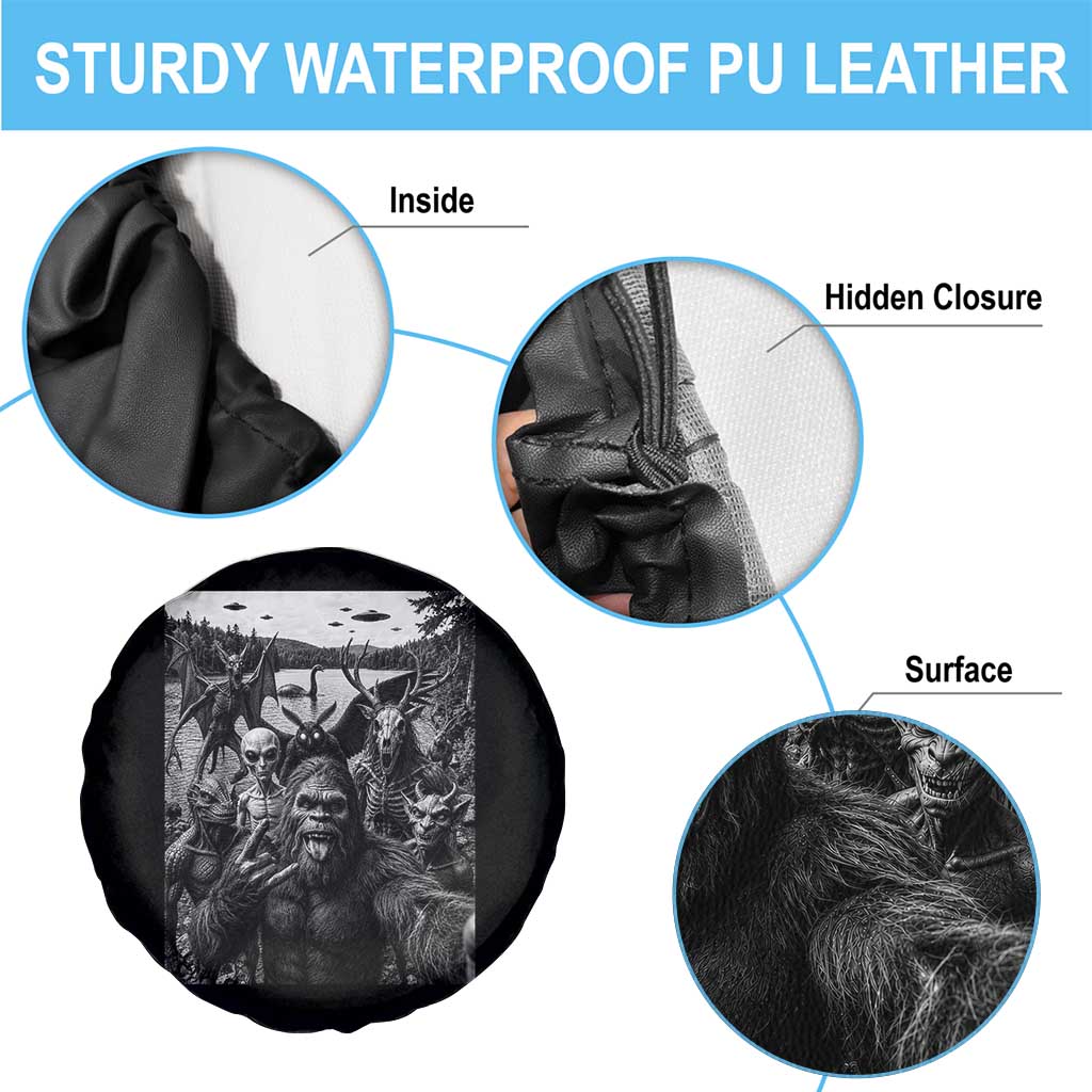 Funny Cryptid Creatures Selfie Spare Tire Cover Bigfoot Alien Cryptozoology Fantasy Mythical Monsters