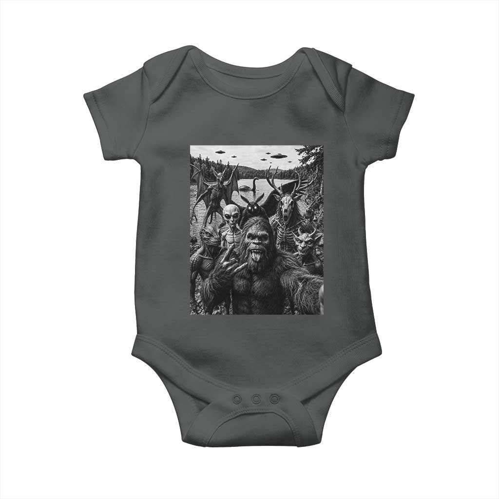 Funny Cryptid Creatures Selfie Baby Onesie Bigfoot Alien Cryptozoology Fantasy Mythical Monsters