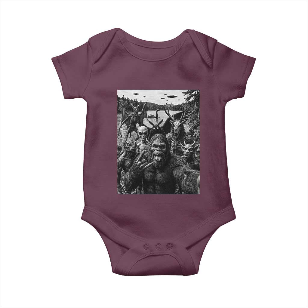 Funny Cryptid Creatures Selfie Baby Onesie Bigfoot Alien Cryptozoology Fantasy Mythical Monsters