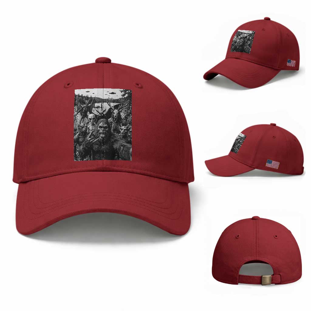 Funny Cryptid Creatures Selfie Baseball Cap Bigfoot Alien Cryptozoology Fantasy Mythical Monsters