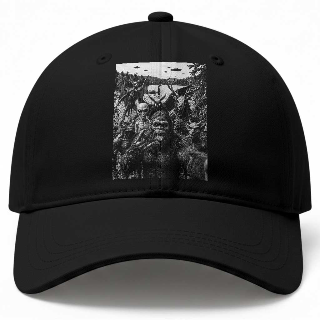 Funny Cryptid Creatures Selfie Baseball Cap Bigfoot Alien Cryptozoology Fantasy Mythical Monsters