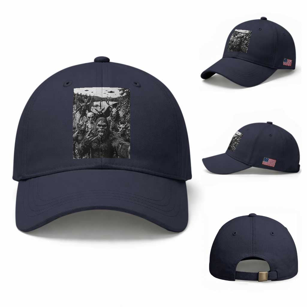 Funny Cryptid Creatures Selfie Baseball Cap Bigfoot Alien Cryptozoology Fantasy Mythical Monsters