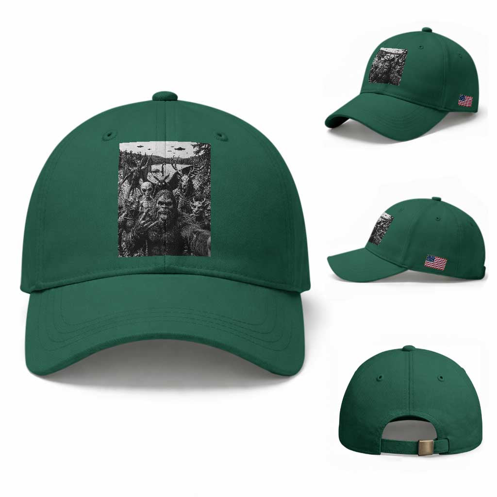 Funny Cryptid Creatures Selfie Baseball Cap Bigfoot Alien Cryptozoology Fantasy Mythical Monsters