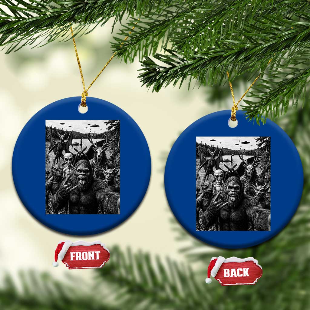 Funny Cryptid Creatures Selfie Ceramic Ornament Bigfoot Alien Cryptozoology Fantasy Mythical Monsters