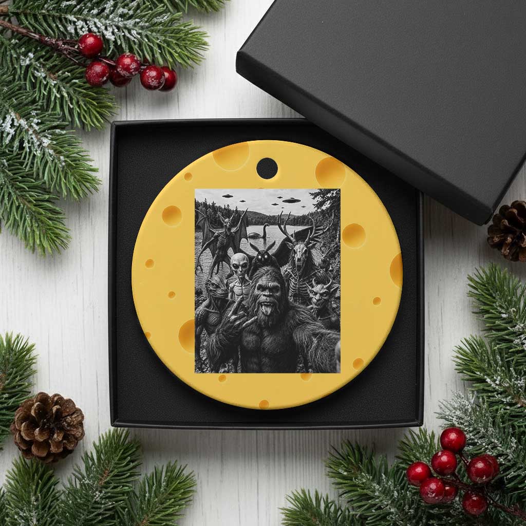 Funny Cryptid Creatures Selfie Ceramic Ornament Bigfoot Alien Cryptozoology Fantasy Mythical Monsters