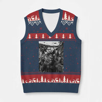 Funny Cryptid Creatures Selfie V-Neck Knit Sweater Vest Bigfoot Alien Cryptozoology Fantasy Mythical Monsters
