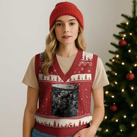 Funny Cryptid Creatures Selfie V-Neck Knit Sweater Vest Bigfoot Alien Cryptozoology Fantasy Mythical Monsters
