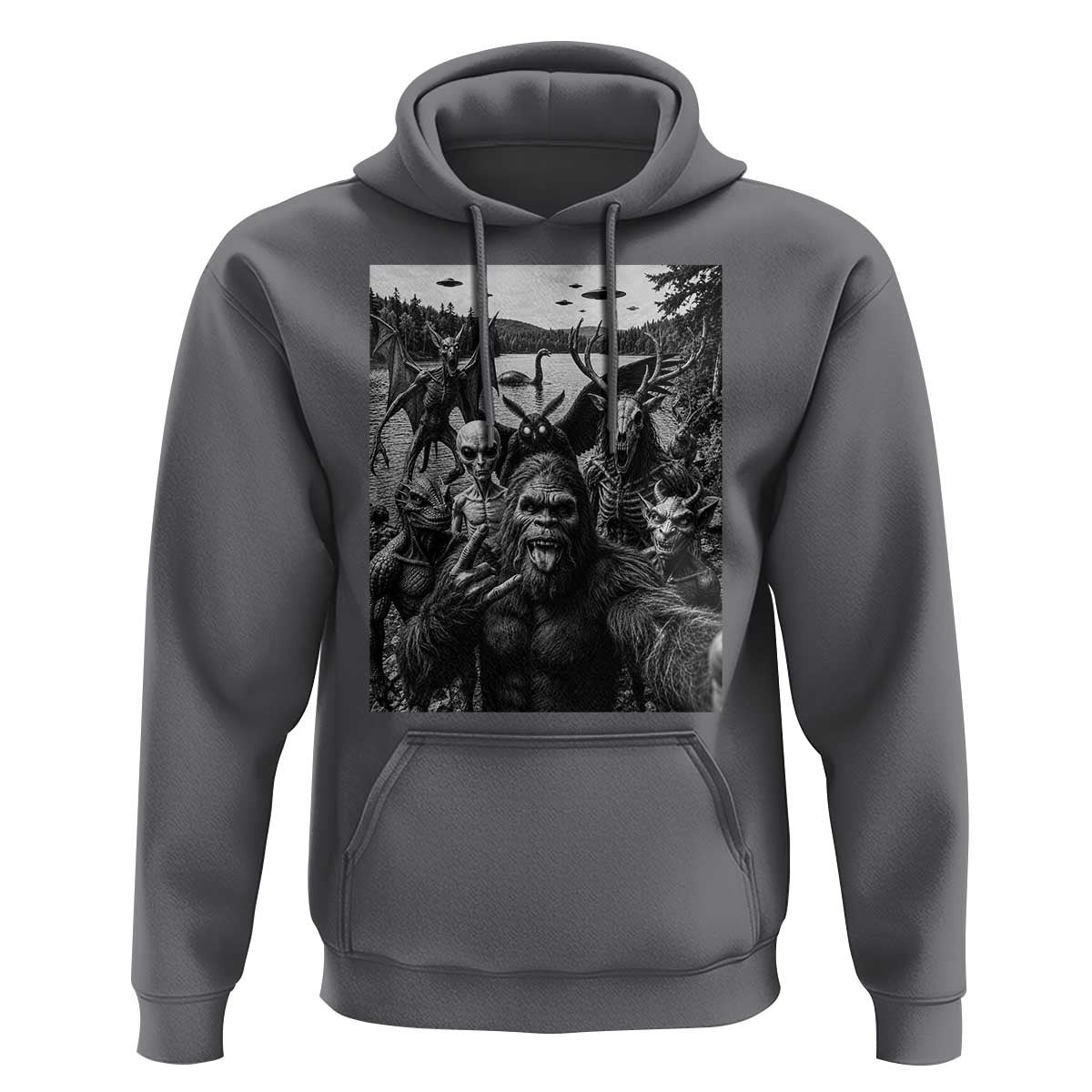 Funny Cryptid Creatures Selfie Hoodie Bigfoot Alien Cryptozoology Fantasy Mythical Monsters