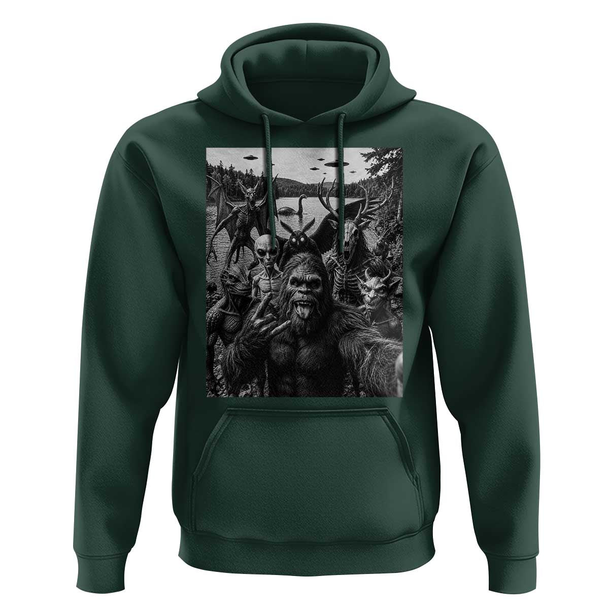 Funny Cryptid Creatures Selfie Hoodie Bigfoot Alien Cryptozoology Fantasy Mythical Monsters