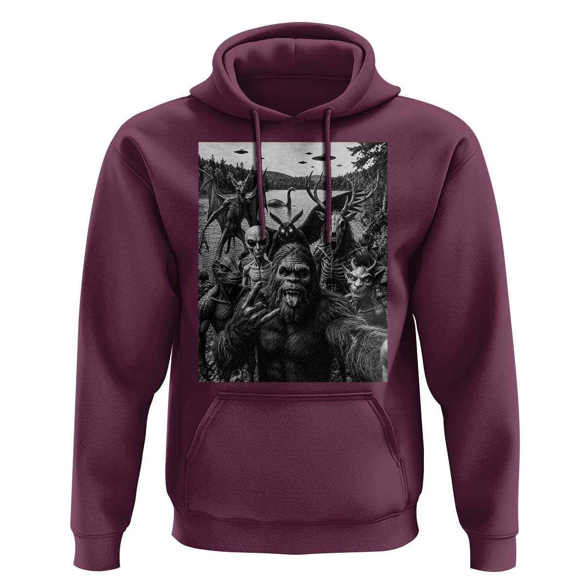 Funny Cryptid Creatures Selfie Hoodie Bigfoot Alien Cryptozoology Fantasy Mythical Monsters