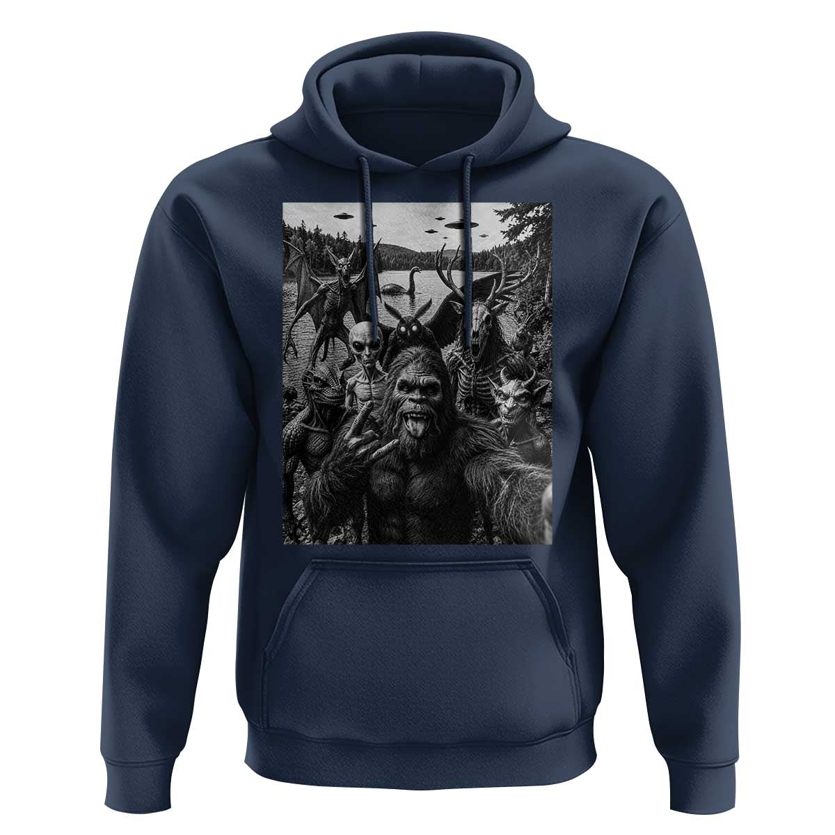 Funny Cryptid Creatures Selfie Hoodie Bigfoot Alien Cryptozoology Fantasy Mythical Monsters