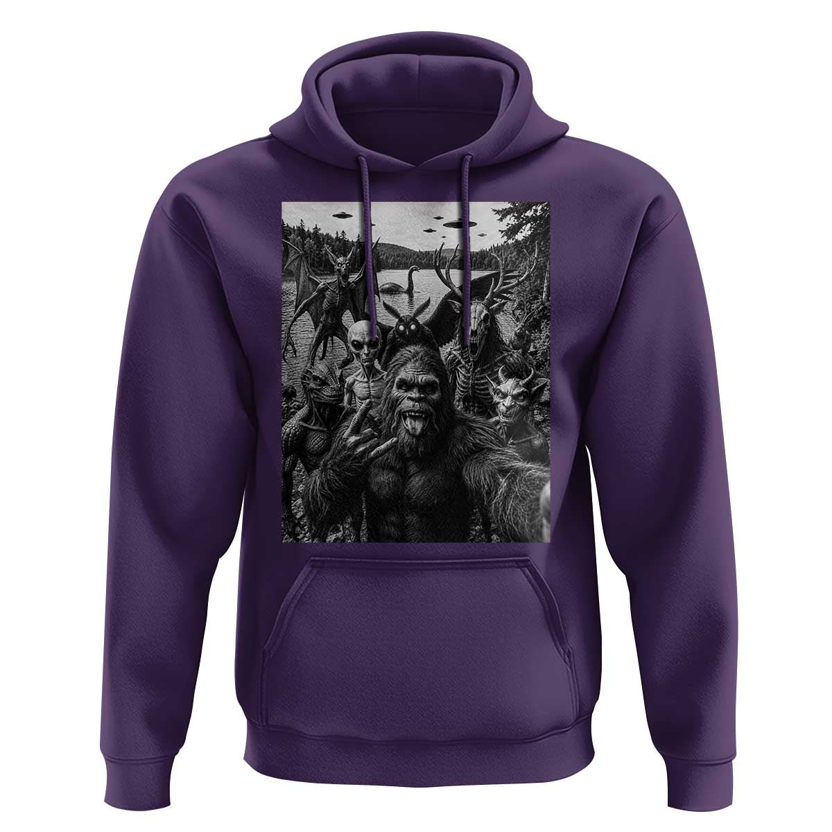 Funny Cryptid Creatures Selfie Hoodie Bigfoot Alien Cryptozoology Fantasy Mythical Monsters
