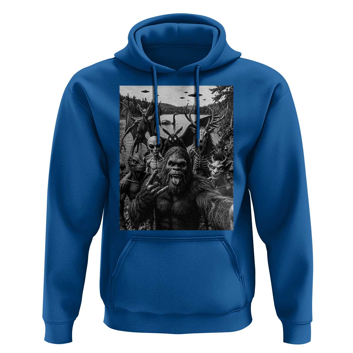 Funny Cryptid Creatures Selfie Hoodie Bigfoot Alien Cryptozoology Fantasy Mythical Monsters
