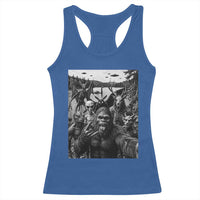 Funny Cryptid Creatures Selfie Racerback Tank Top Bigfoot Alien Cryptozoology Fantasy Mythical Monsters