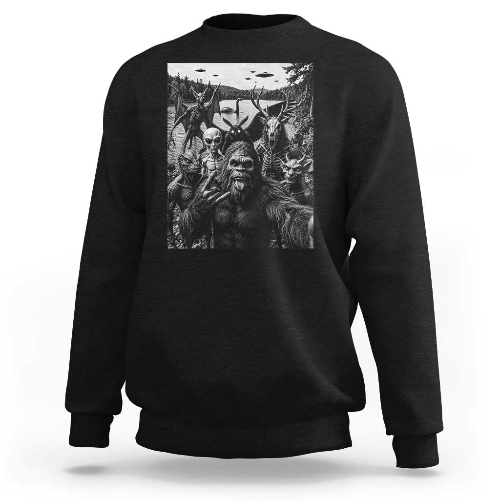 Funny Cryptid Creatures Selfie Sweatshirt Bigfoot Alien Cryptozoology Fantasy Mythical Monsters