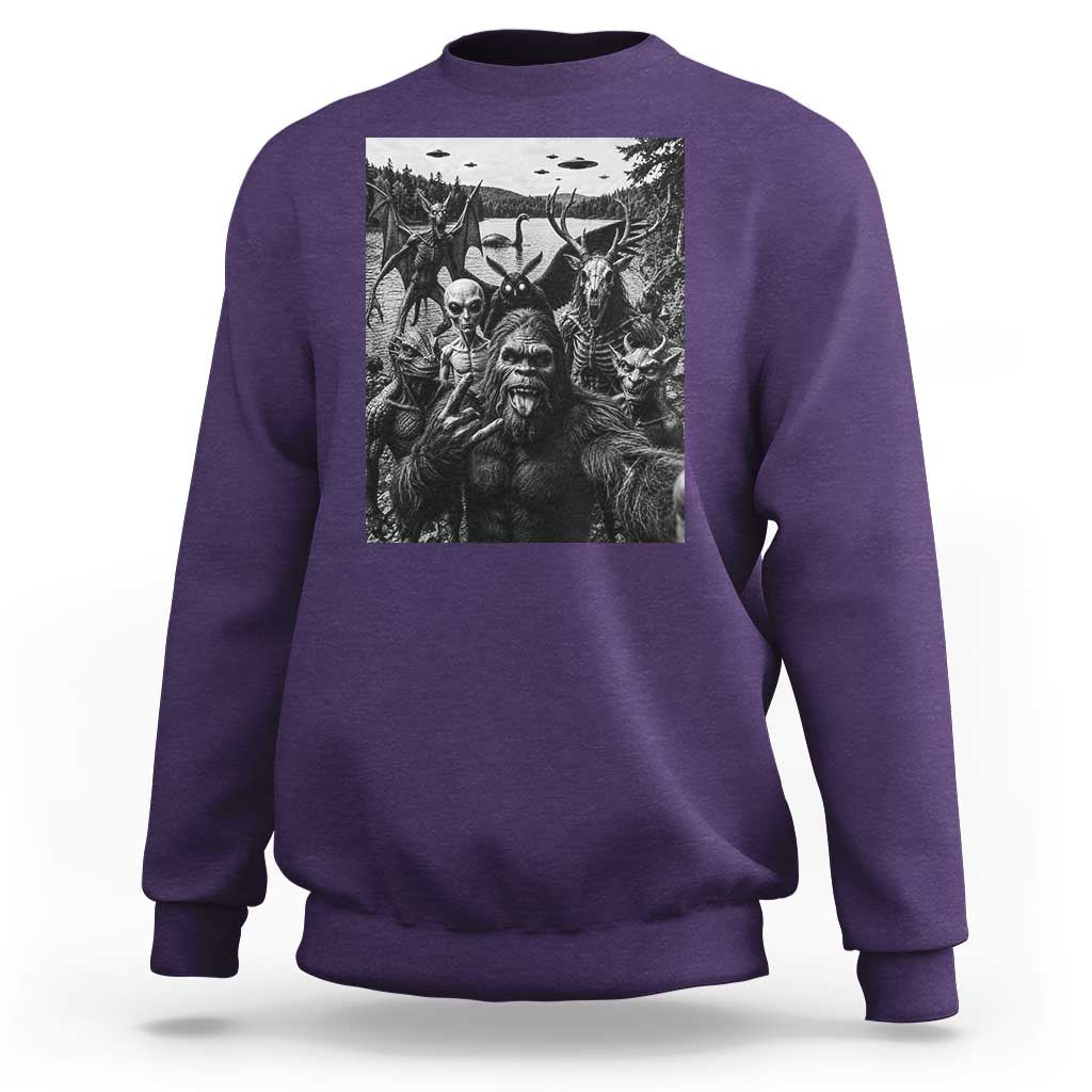 Funny Cryptid Creatures Selfie Sweatshirt Bigfoot Alien Cryptozoology Fantasy Mythical Monsters