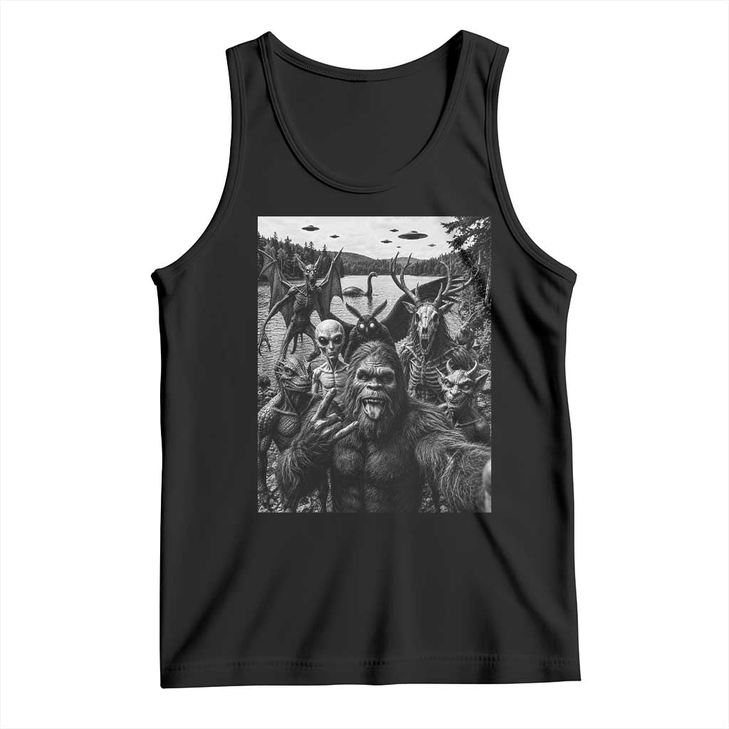 Funny Cryptid Creatures Selfie Tank Top Bigfoot Alien Cryptozoology Fantasy Mythical Monsters