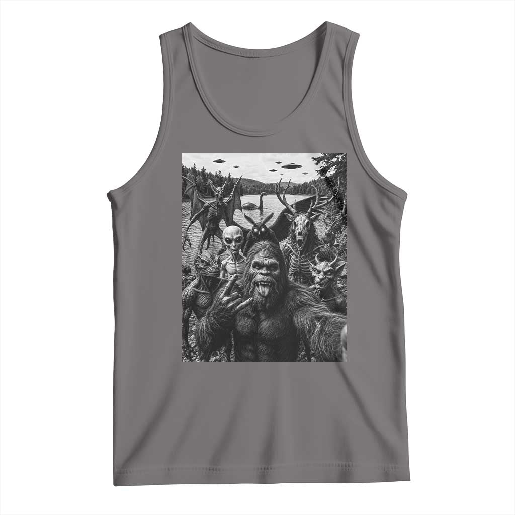 Funny Cryptid Creatures Selfie Tank Top Bigfoot Alien Cryptozoology Fantasy Mythical Monsters