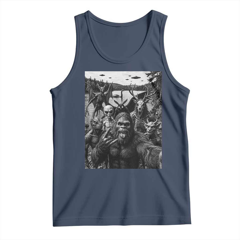 Funny Cryptid Creatures Selfie Tank Top Bigfoot Alien Cryptozoology Fantasy Mythical Monsters