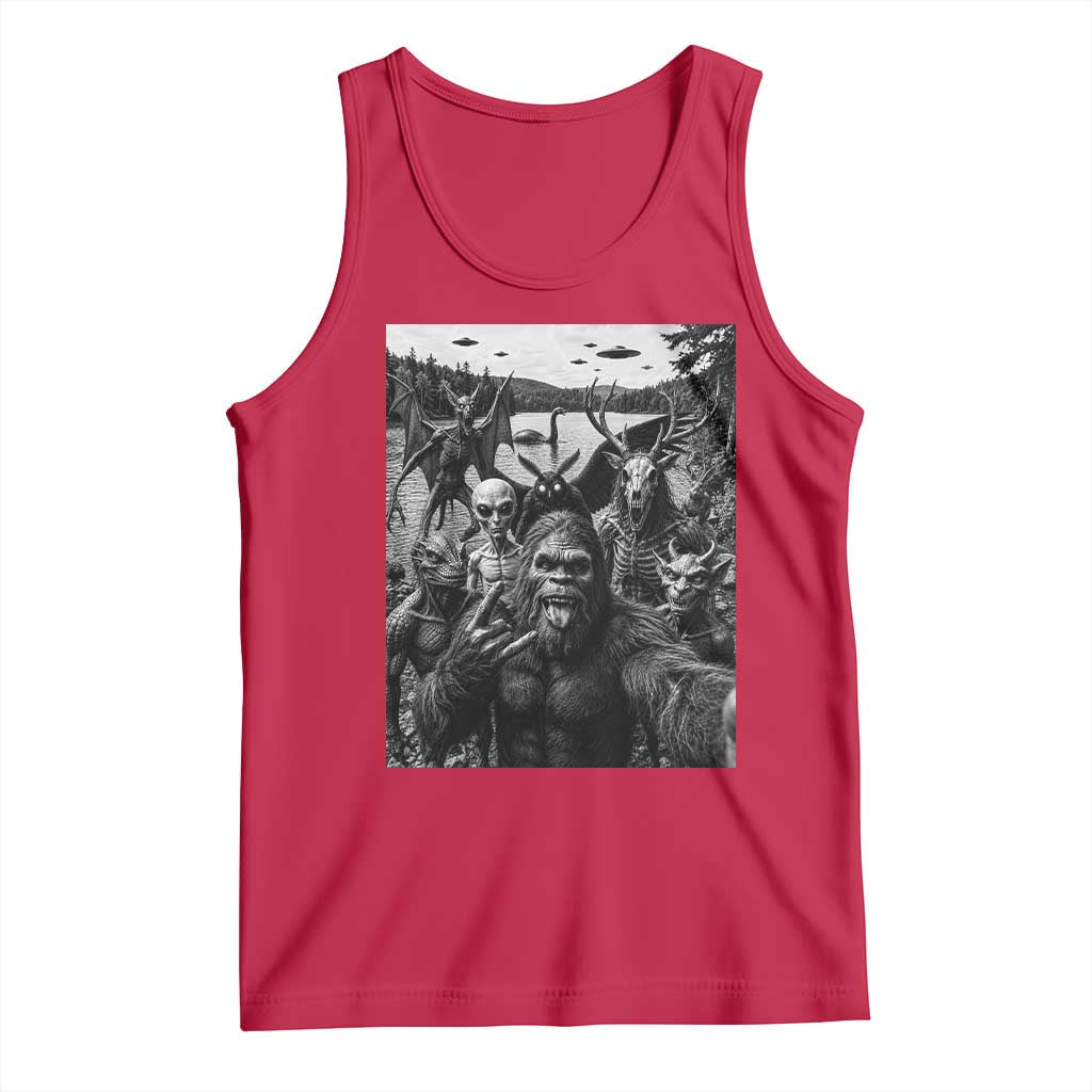 Funny Cryptid Creatures Selfie Tank Top Bigfoot Alien Cryptozoology Fantasy Mythical Monsters
