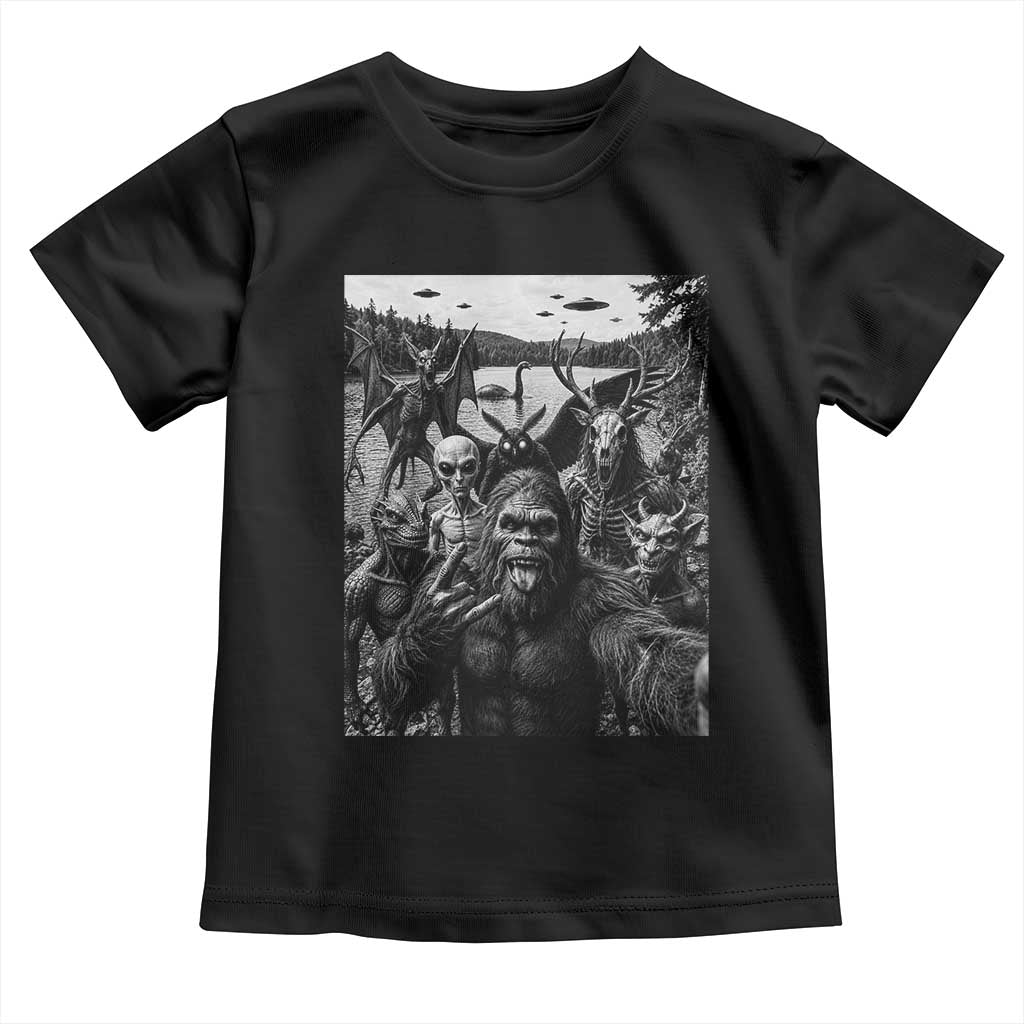 Funny Cryptid Creatures Selfie Toddler T Shirt Bigfoot Alien Cryptozoology Fantasy Mythical Monsters
