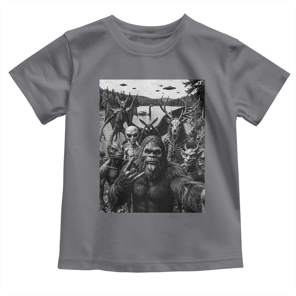 Funny Cryptid Creatures Selfie Toddler T Shirt Bigfoot Alien Cryptozoology Fantasy Mythical Monsters