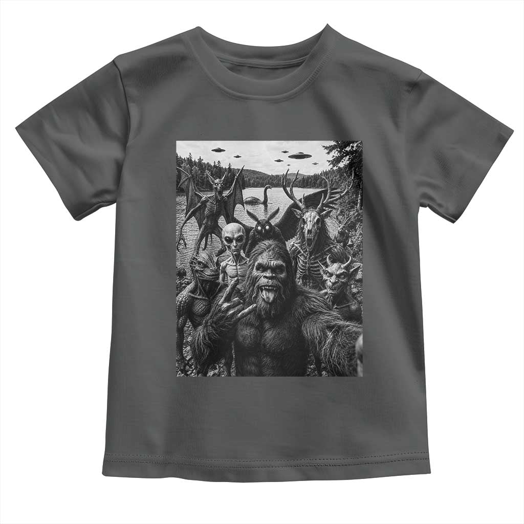 Funny Cryptid Creatures Selfie Toddler T Shirt Bigfoot Alien Cryptozoology Fantasy Mythical Monsters