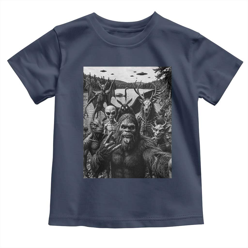 Funny Cryptid Creatures Selfie Toddler T Shirt Bigfoot Alien Cryptozoology Fantasy Mythical Monsters