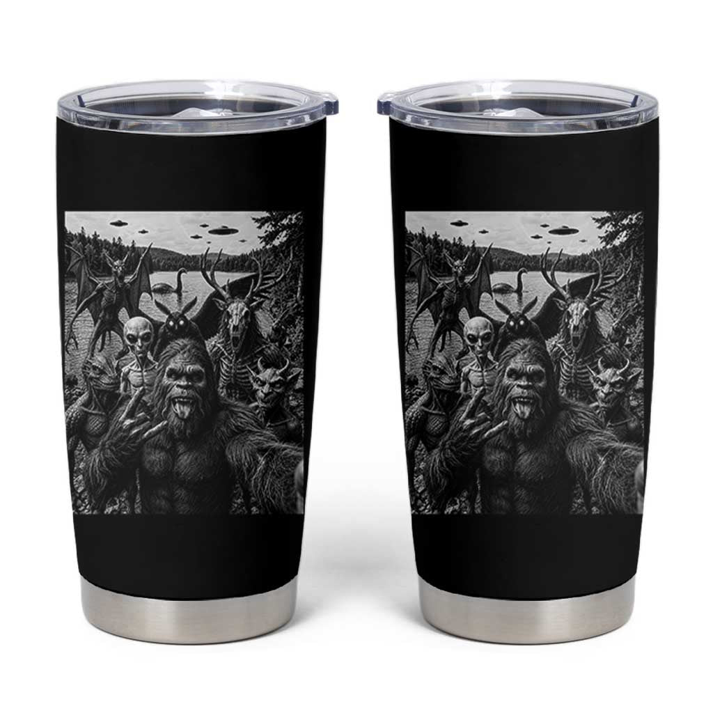 Funny Cryptid Creatures Selfie Tumbler Cup Bigfoot Alien Cryptozoology Fantasy Mythical Monsters