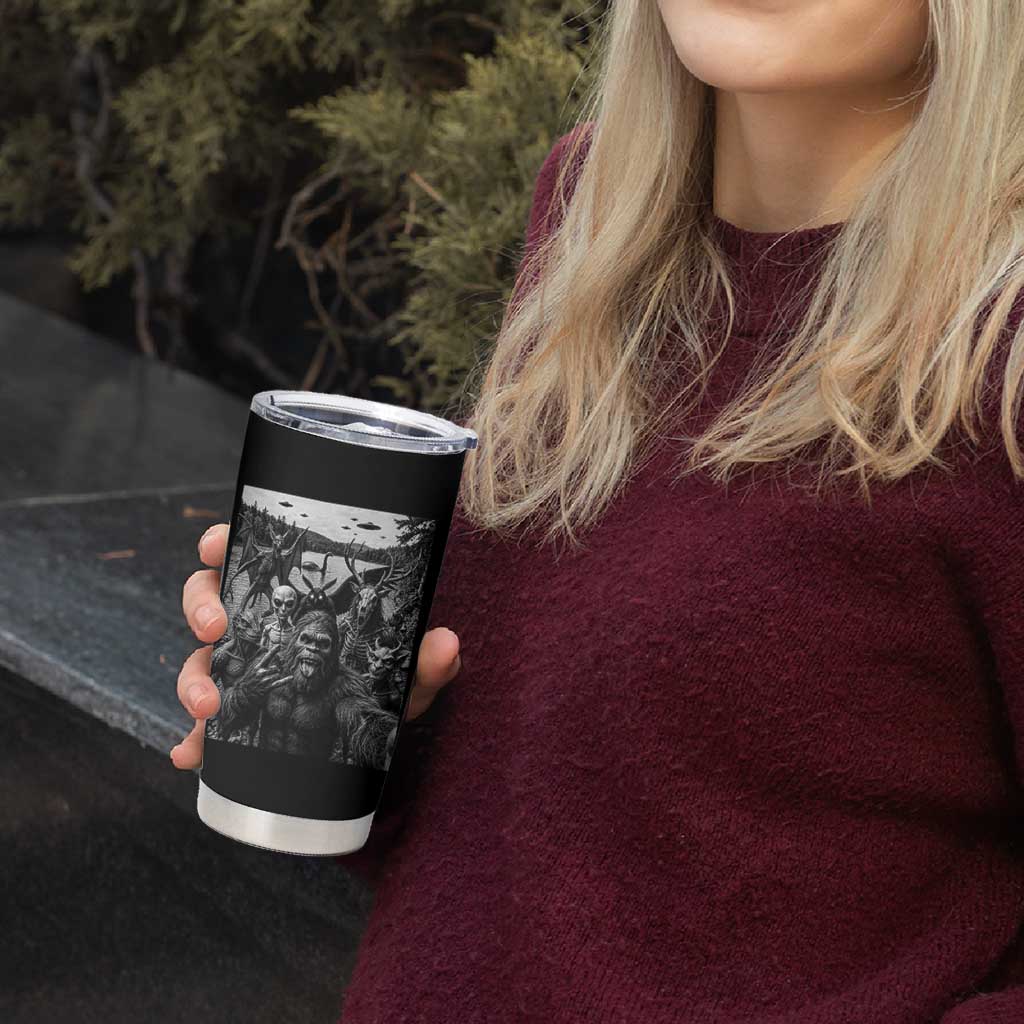 Funny Cryptid Creatures Selfie Tumbler Cup Bigfoot Alien Cryptozoology Fantasy Mythical Monsters