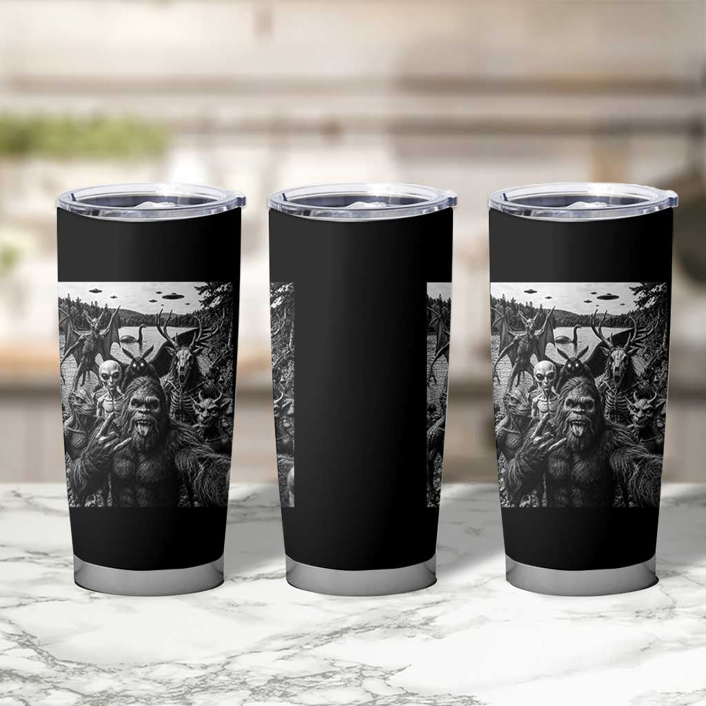 Funny Cryptid Creatures Selfie Tumbler Cup Bigfoot Alien Cryptozoology Fantasy Mythical Monsters