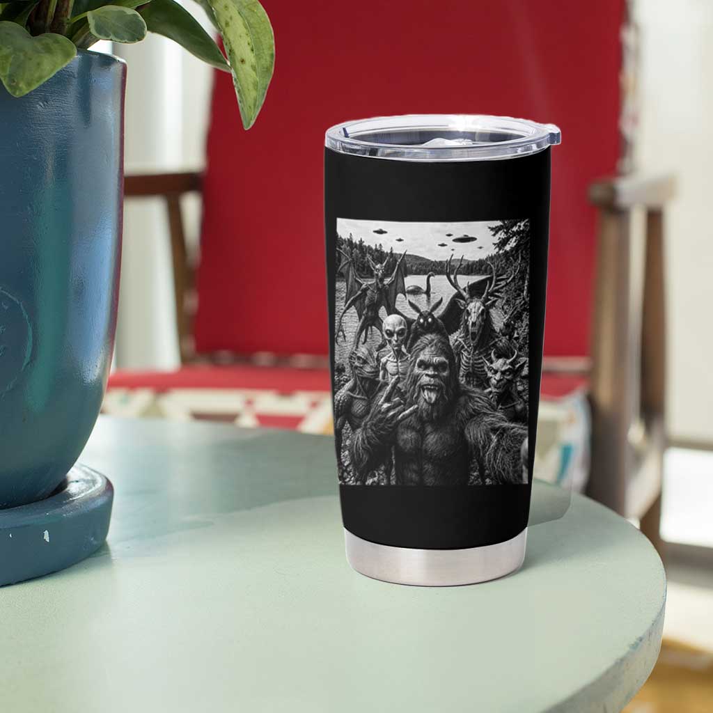 Funny Cryptid Creatures Selfie Tumbler Cup Bigfoot Alien Cryptozoology Fantasy Mythical Monsters