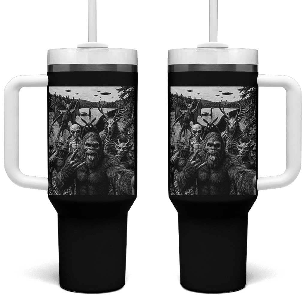 Funny Cryptid Creatures Selfie Tumbler With Handle Bigfoot Alien Cryptozoology Fantasy Mythical Monsters
