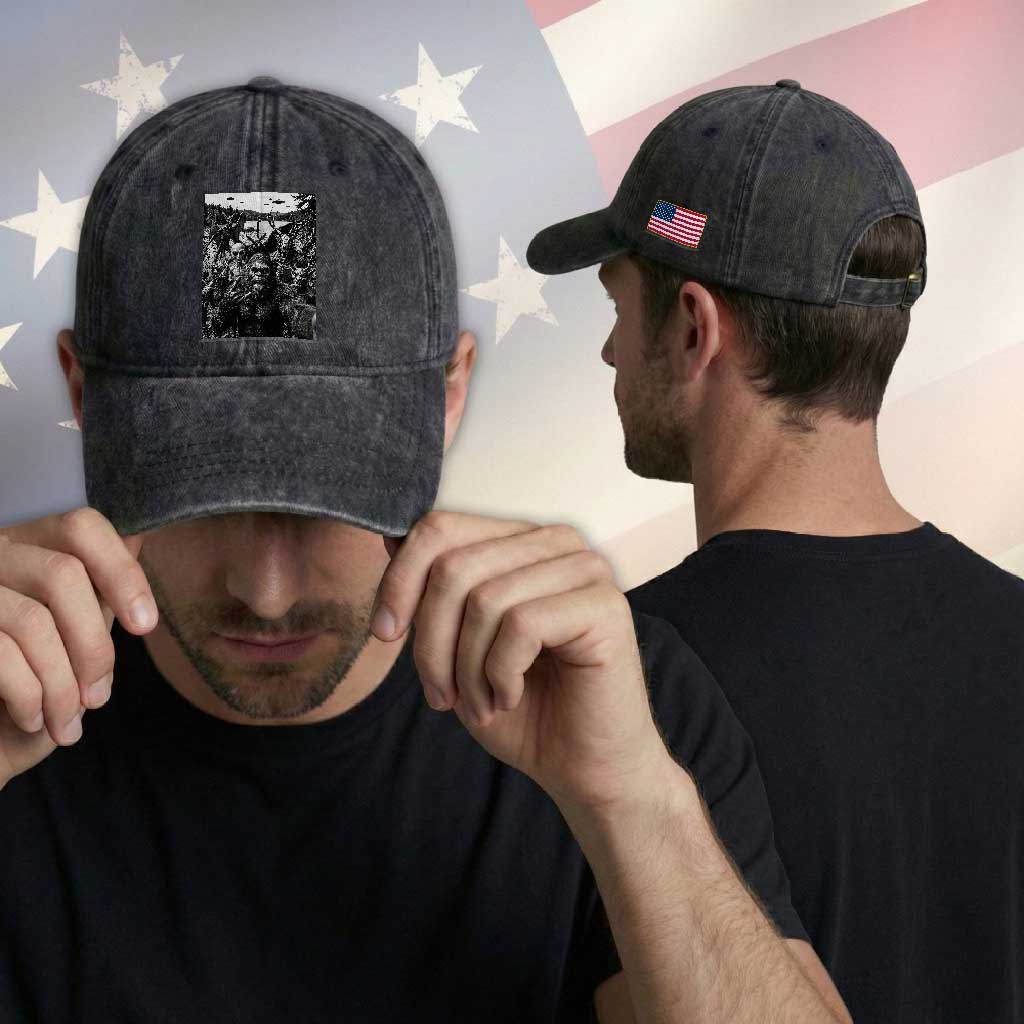 Funny Cryptid Creatures Selfie Washed Cotton Baseball Cap Bigfoot Alien Cryptozoology Fantasy Mythical Monsters