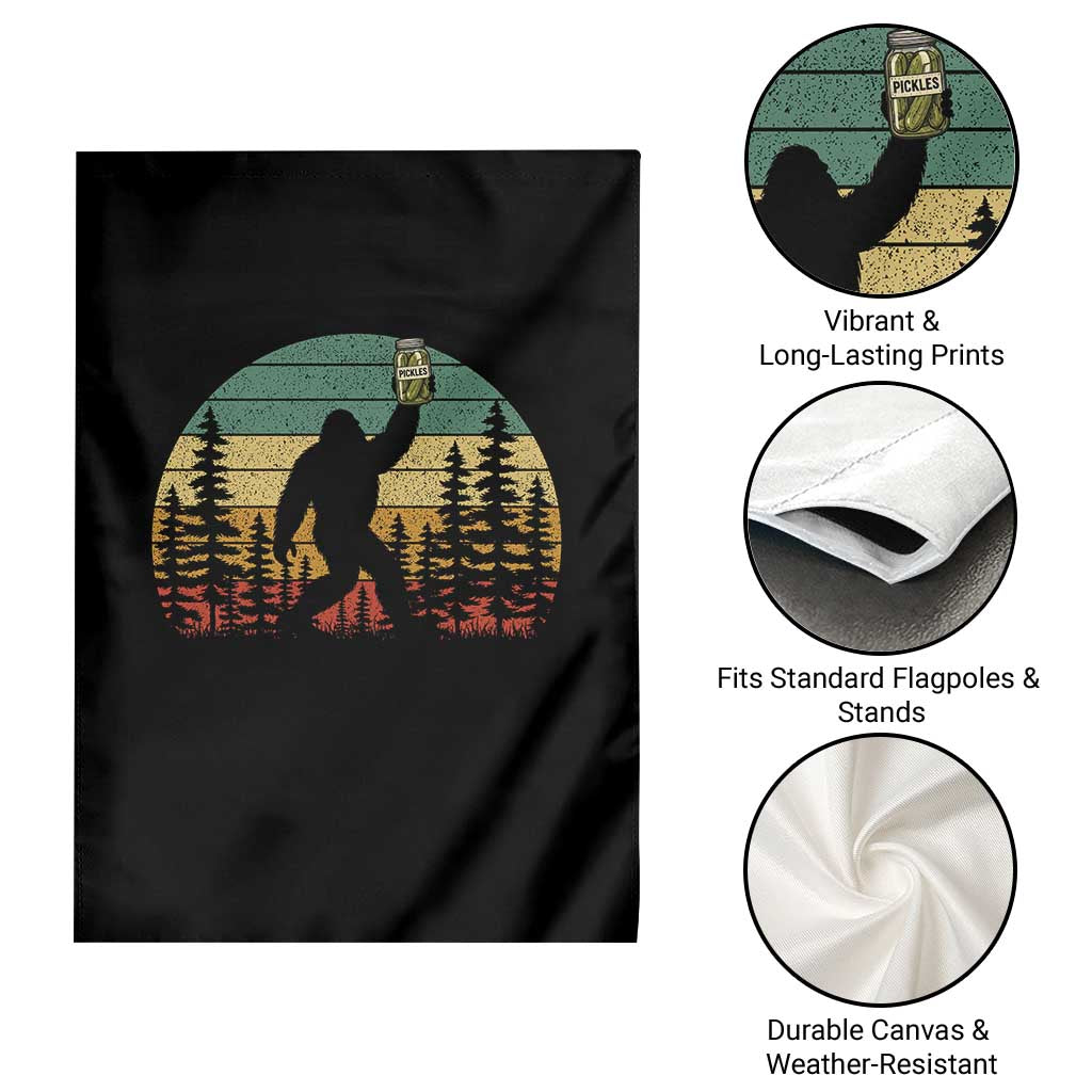 Funny Bigfoot Pickles Lover Garden Flag Retro Sasquatch Cucumber Food Lover
