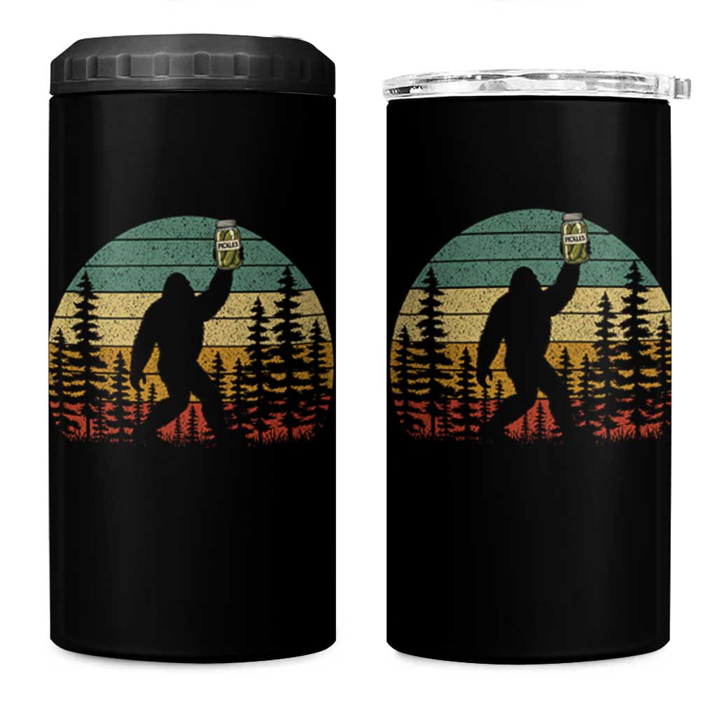 Funny Bigfoot Pickles Lover 4 in 1 Can Cooler Tumbler Retro Sasquatch Cucumber Food Lover