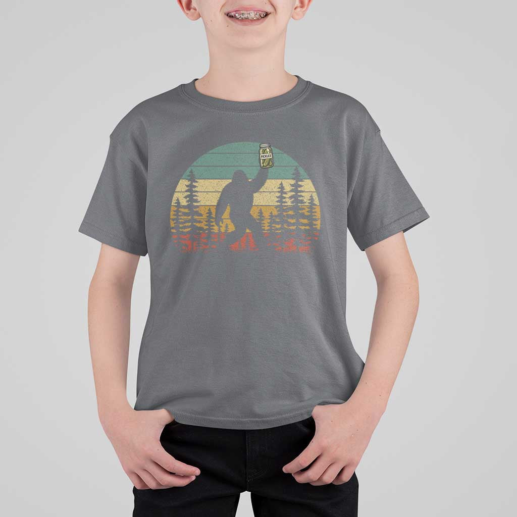 Funny Bigfoot Pickles Lover T Shirt For Kid Retro Sasquatch Cucumber Food Lover
