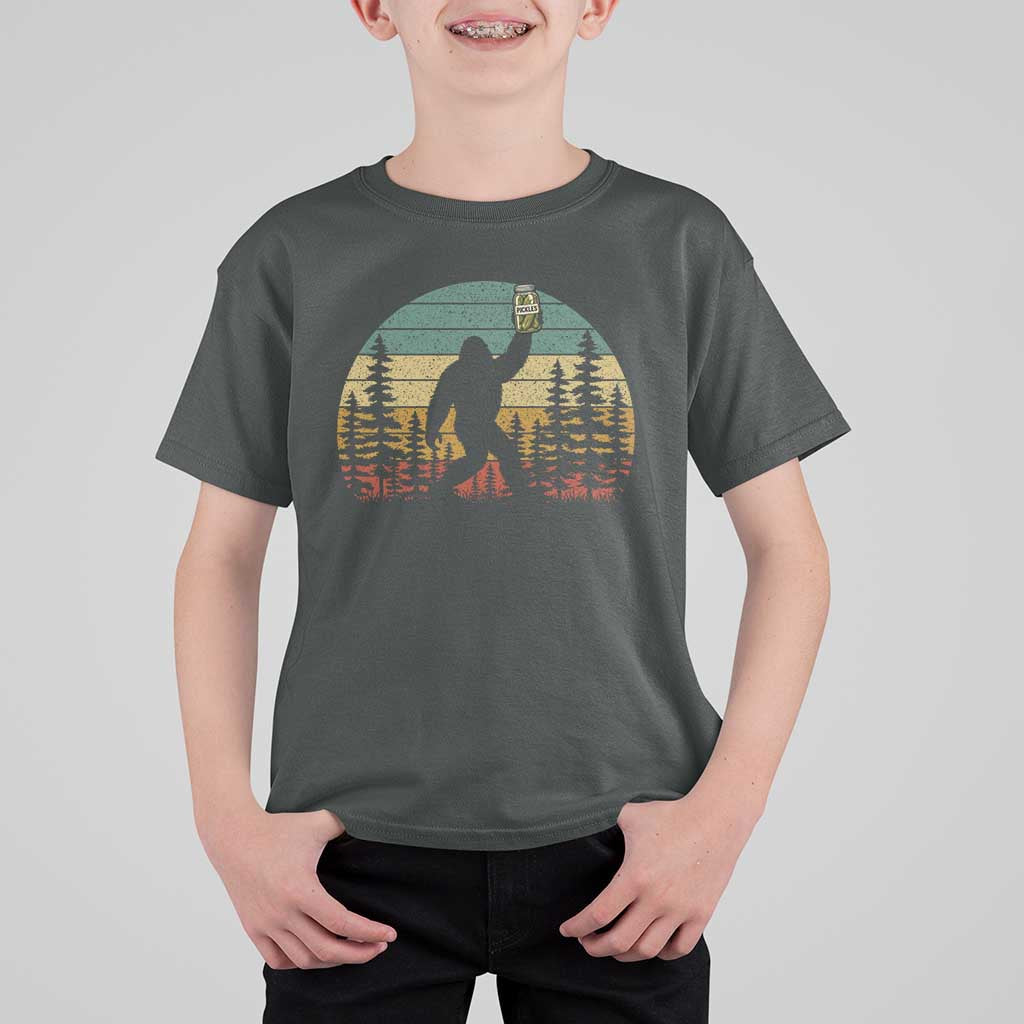 Funny Bigfoot Pickles Lover T Shirt For Kid Retro Sasquatch Cucumber Food Lover