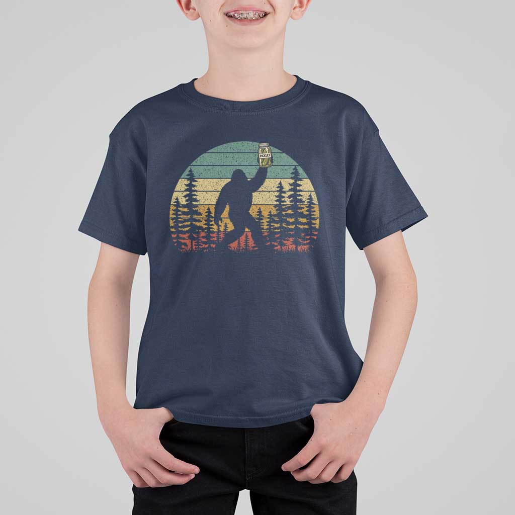 Funny Bigfoot Pickles Lover T Shirt For Kid Retro Sasquatch Cucumber Food Lover