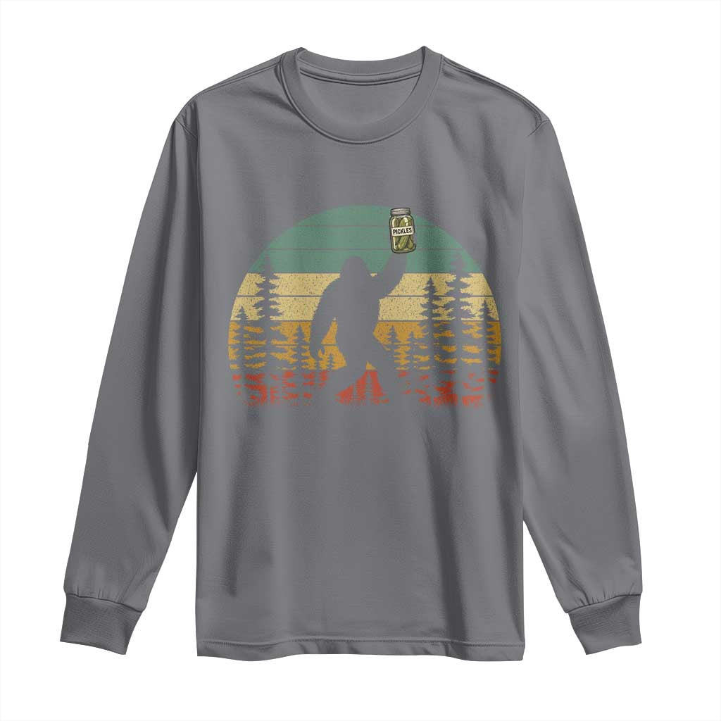 Funny Bigfoot Pickles Lover Long Sleeve Shirt Retro Sasquatch Cucumber Food Lover
