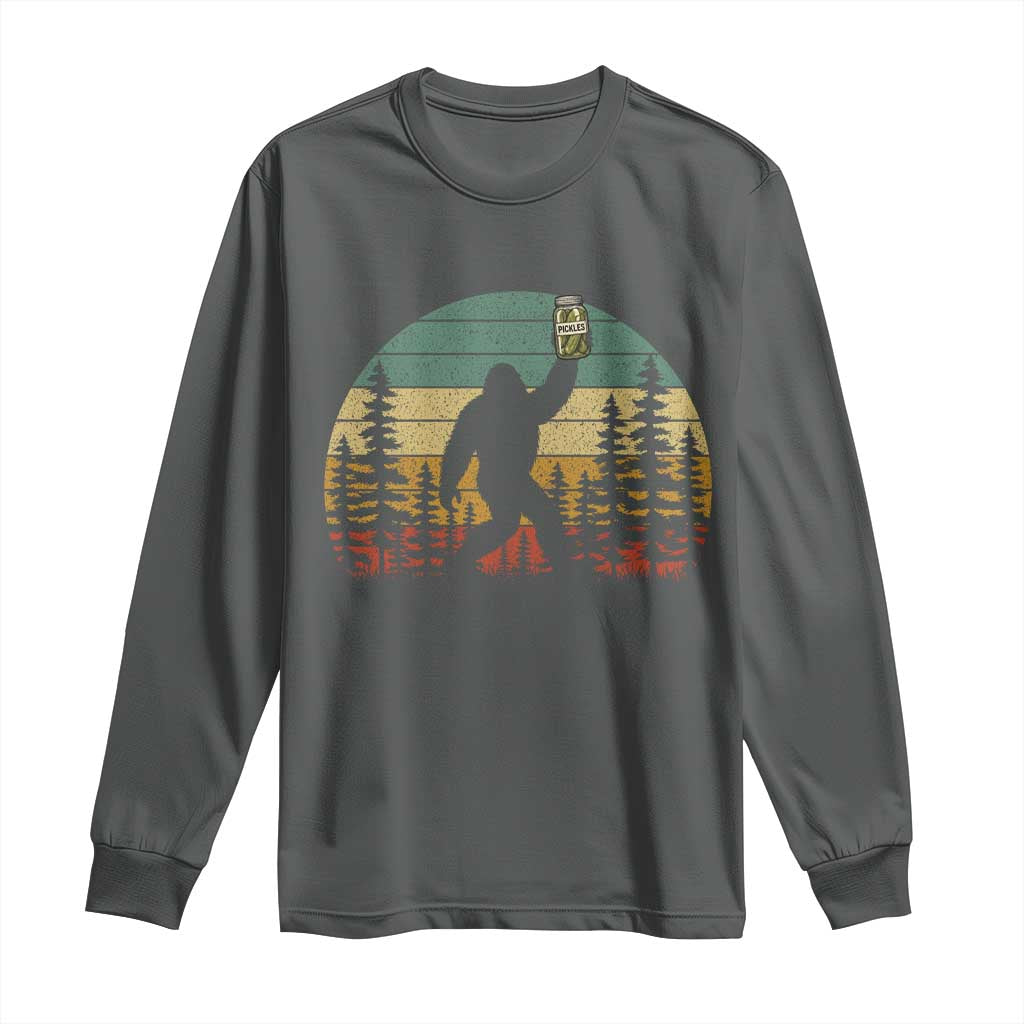 Funny Bigfoot Pickles Lover Long Sleeve Shirt Retro Sasquatch Cucumber Food Lover
