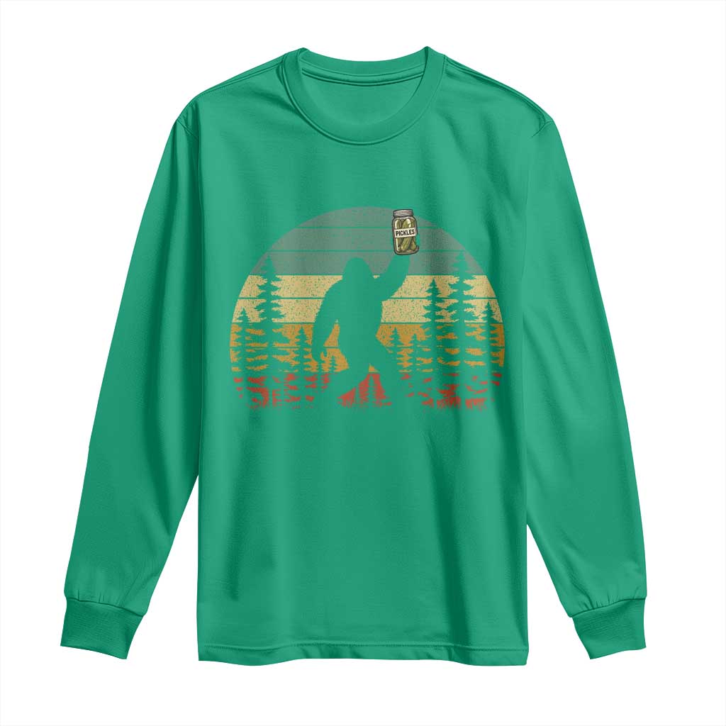 Funny Bigfoot Pickles Lover Long Sleeve Shirt Retro Sasquatch Cucumber Food Lover