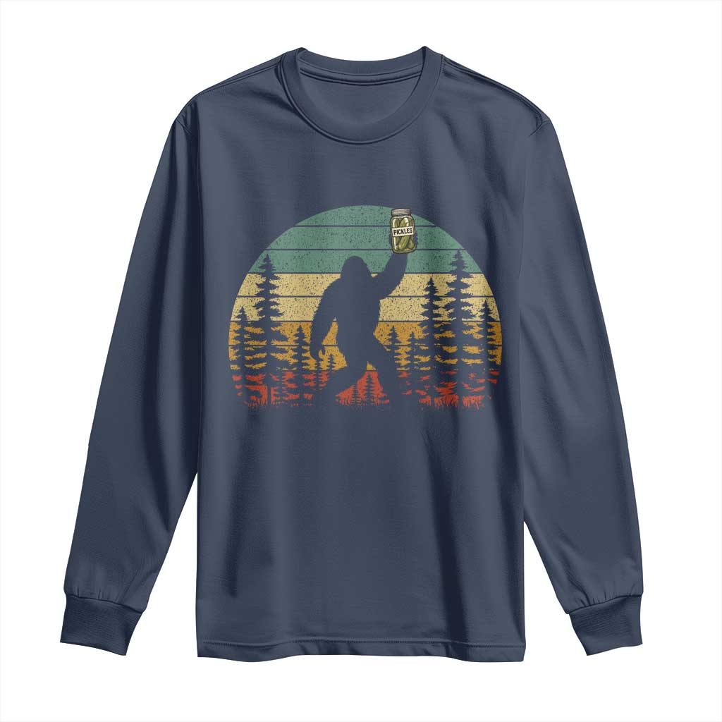 Funny Bigfoot Pickles Lover Long Sleeve Shirt Retro Sasquatch Cucumber Food Lover