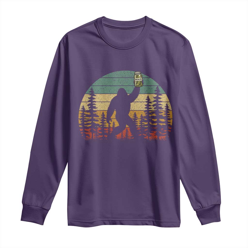 Funny Bigfoot Pickles Lover Long Sleeve Shirt Retro Sasquatch Cucumber Food Lover